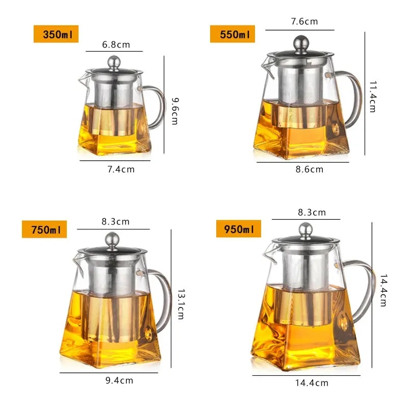 Teapot Glass With Infuser Heated Resistant Container Flower Tea Herbal Pot Mug Clear Kettle Square Filter Glass Tea Pot Teaware