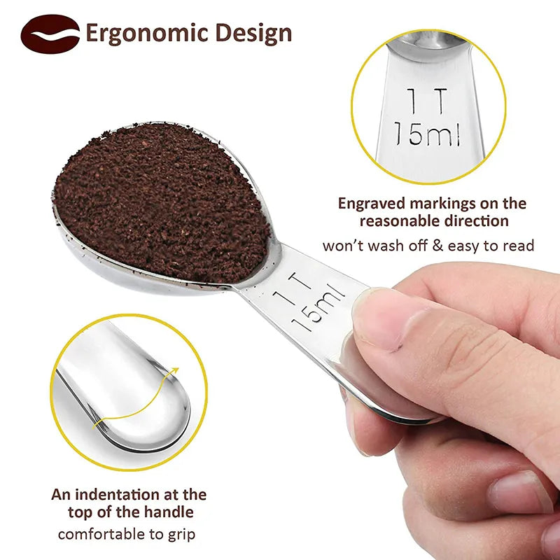 Endurance Stainless Steel Coffee Scoops & Measuring Spoons Coffeeware, Exact Ergonomic Tablespoon - 1 Tbsp or 2 Tbsp