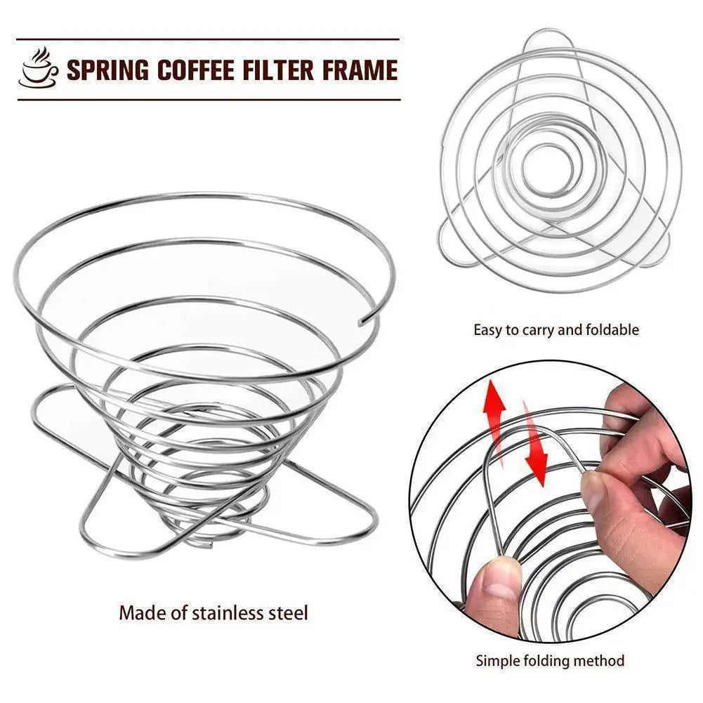 Foldable Coffee Filter Cup Spring Portable Mini Coffee Filter Holder Steel Coffeeware Kitchen Dining Bar