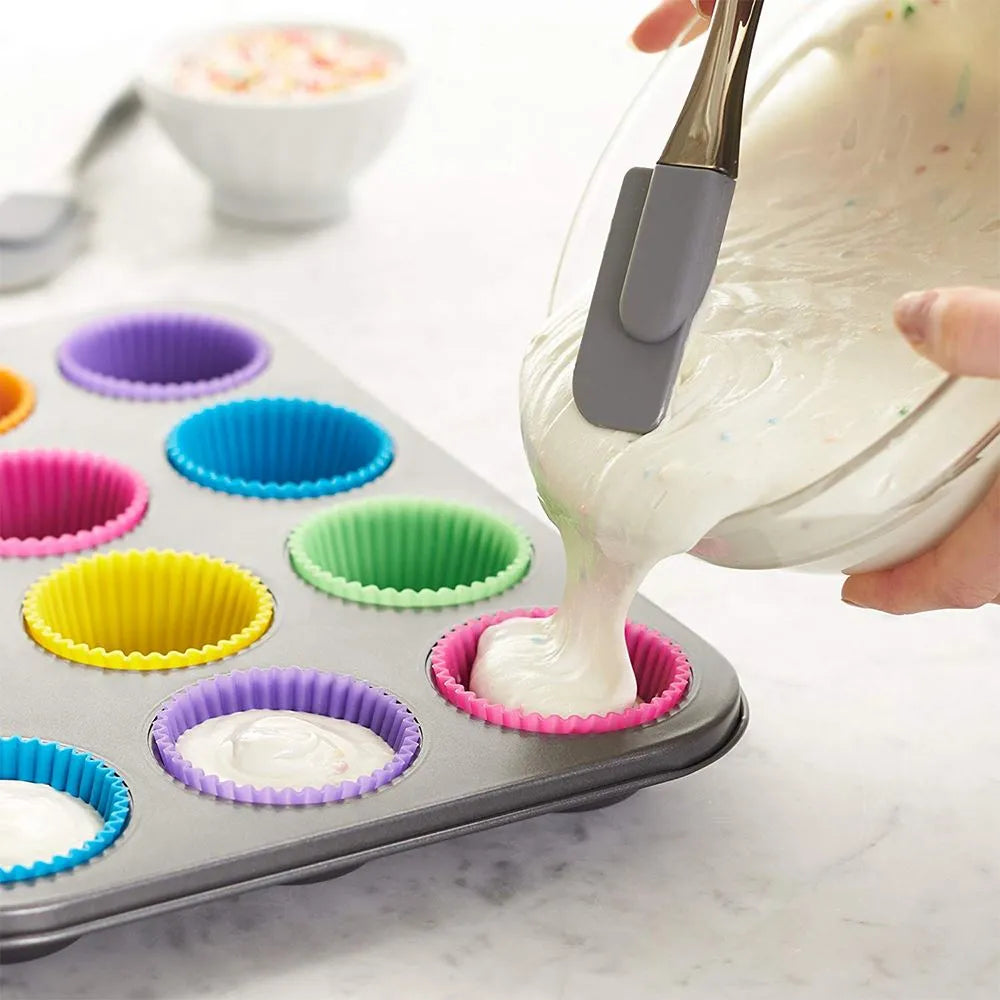 12pcs/Set Silicone Cake Mold Round Shaped Muffin Cupcake Baking Molds Kitchen Cooking Bakeware Maker DIY Cake Decorating Tools