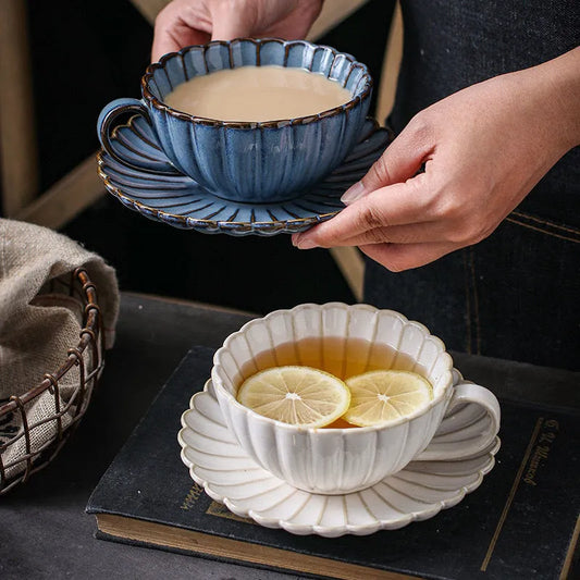 220ML Coffee Mug Cup Ceramic English Afternoon Tea Cup and Saucer One Set Porcelain Cup Breakfast Lemon Tea Milk Cups Coffeeware