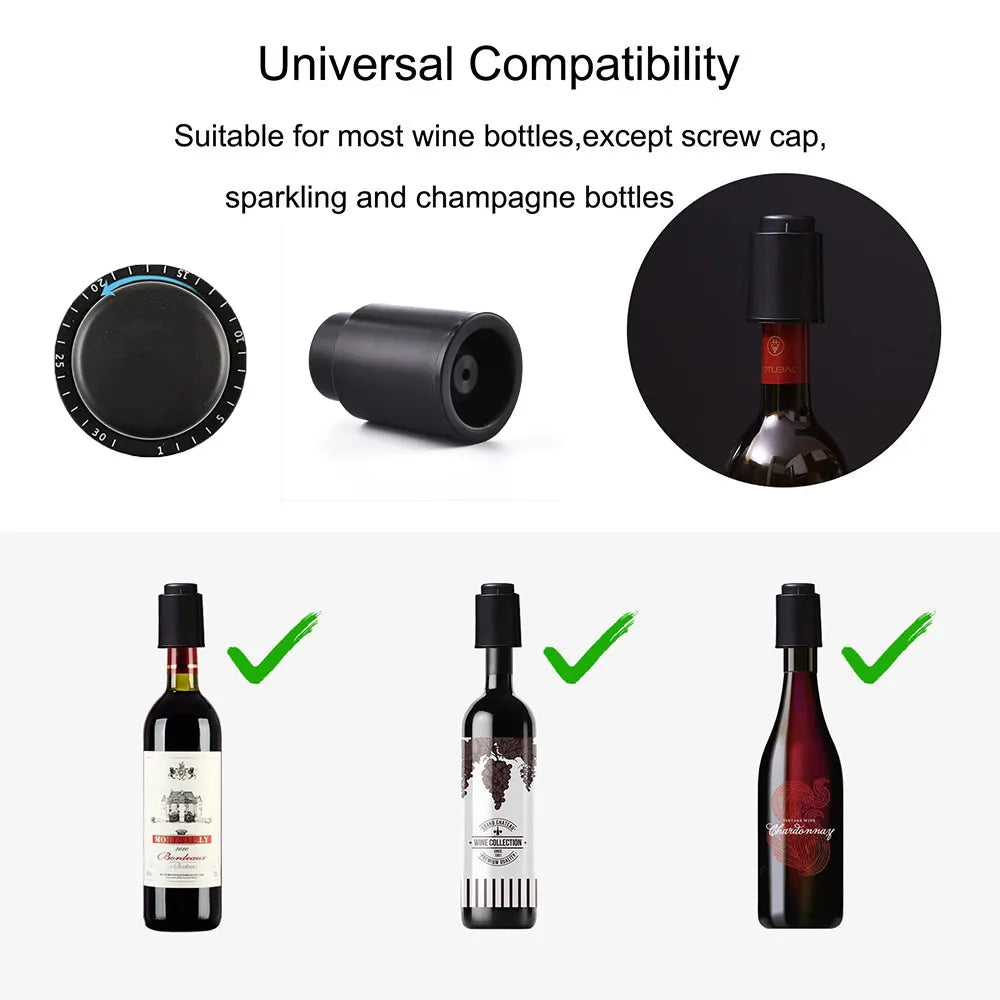 Viboelos Vacuum Wine Bottle Cap Stopper Sealed Storage Vacuum Memory Wine Stopper Push Style Bar Tools Barware Wine Cork Black