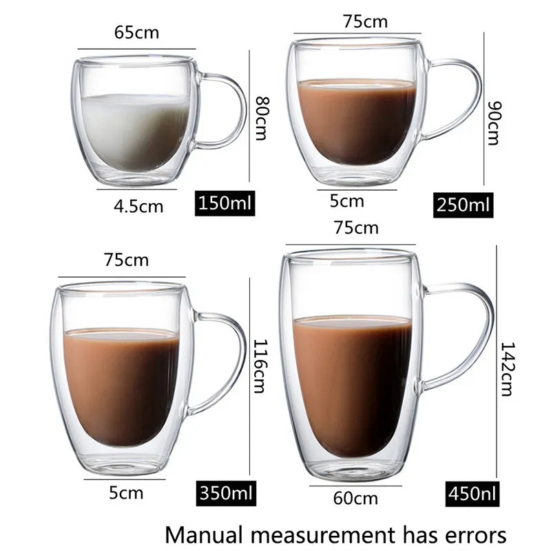 Double Wall High Borosilicate Glass Coffee Mug Heat Resistant Handle Milk Juice Water Cup Bar Drinkware Coffeeware Lover Gift