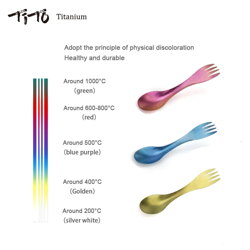 TiTo Titanium Spork Spoon Ultralight Cookware Portable for Outdoor Camping Picnic Accessories Hiking Travel 2in1 Tableware