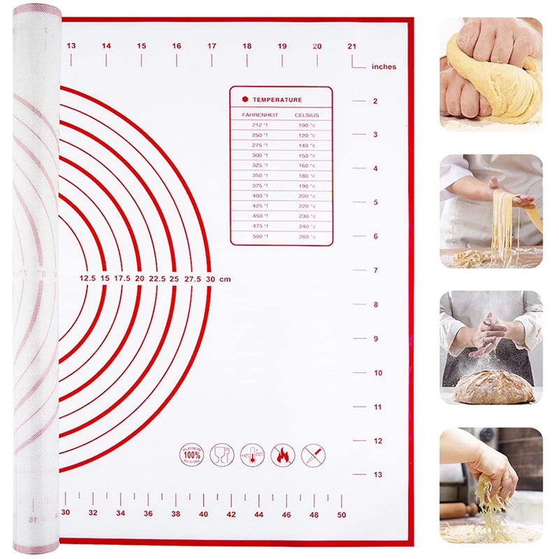 Silicone Baking Mat Pad Baking Sheet Pizza Dough Maker Pastry Kitchen Gadgets Non-Stick Rolling Dough Mat Cooking Tools Bakeware