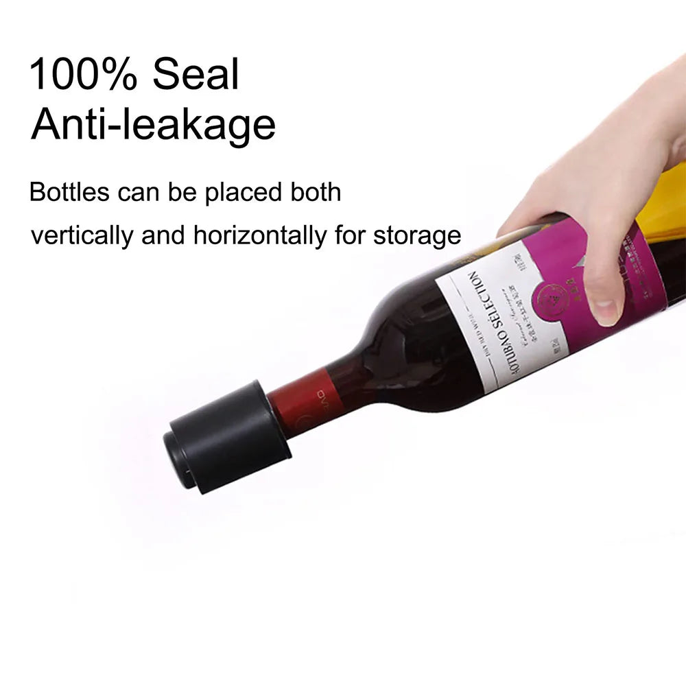 Viboelos Vacuum Wine Bottle Cap Stopper Sealed Storage Vacuum Memory Wine Stopper Push Style Bar Tools Barware Wine Cork Black
