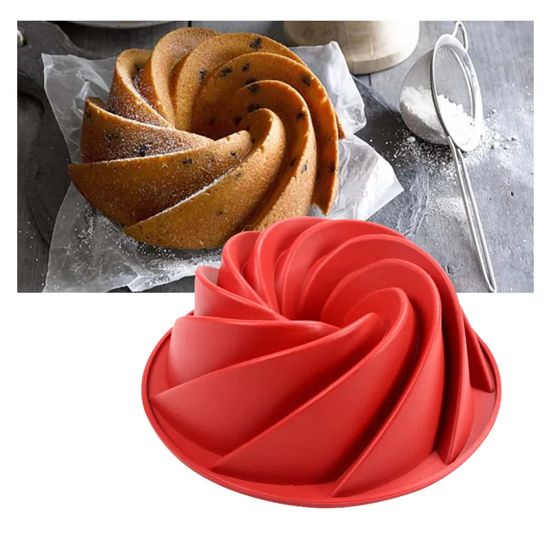 3D Large Spiral Shape Silicone Cake Pan moule silicone pâtisserie Bakeware Mold baking Tools Cyclone Shape Cake Mould 10- inch
