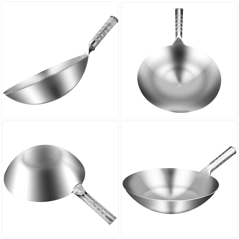 32cm Stainless Steel Wok 1.8mm Thick High Quality Chinese Wok Traditional Non Stick Rusting Gas Wok Cooker Pan Cooking