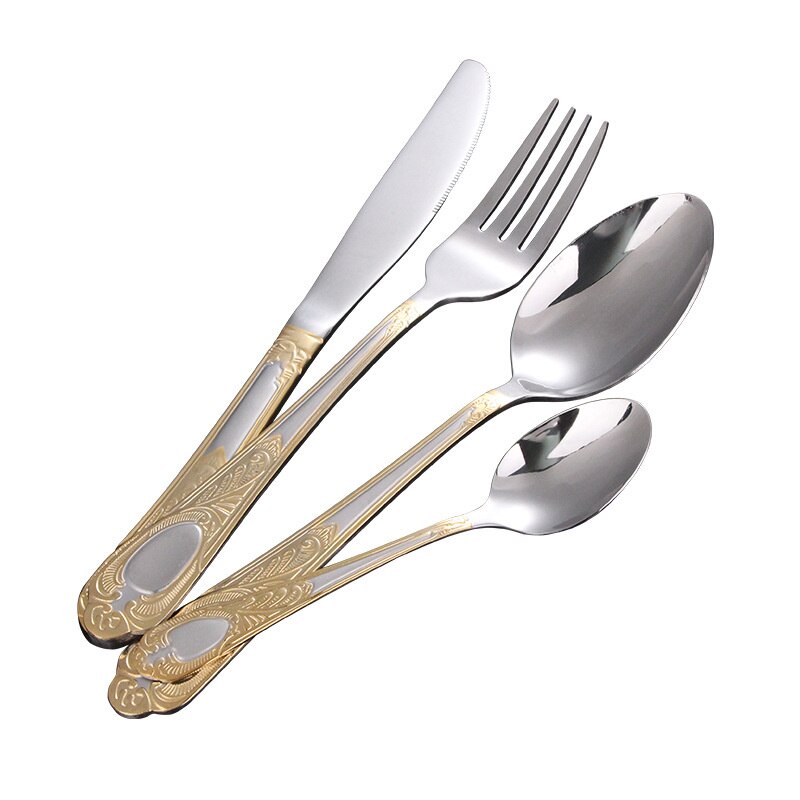 Stainless Steel Dinnerware Sets High-grade Knife Fork And Spoons Cutlery Kits Gold Plated Floral Pattern Tableware Dropship