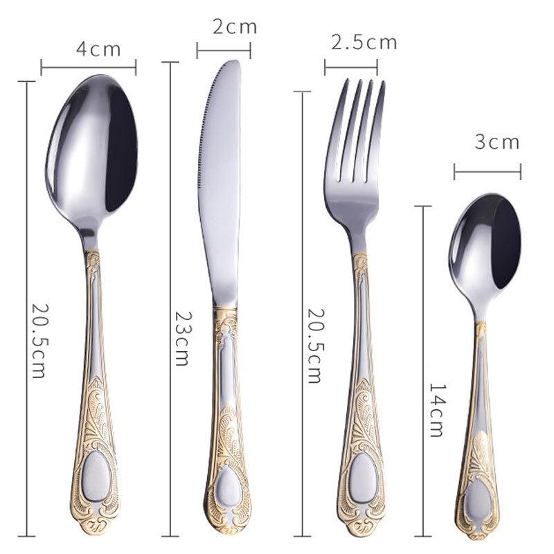 Stainless Steel Dinnerware Sets High-grade Knife Fork And Spoons Cutlery Kits Gold Plated Floral Pattern Tableware Dropship
