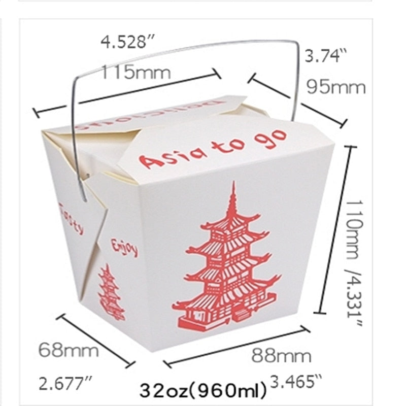 15/25/50 Pcs Pagoda Wire Handle Chinese Takeout Food Containers Disposable Noodle Boxes Meal Prep