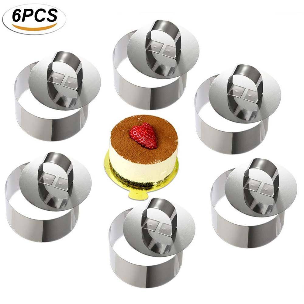3/5/6pcs/pack Cake Molds Stainless Steel Cake Rings Set Round Dessert Mousse Mold with Pusher Pancake Pastry Tool Cookie Cutter