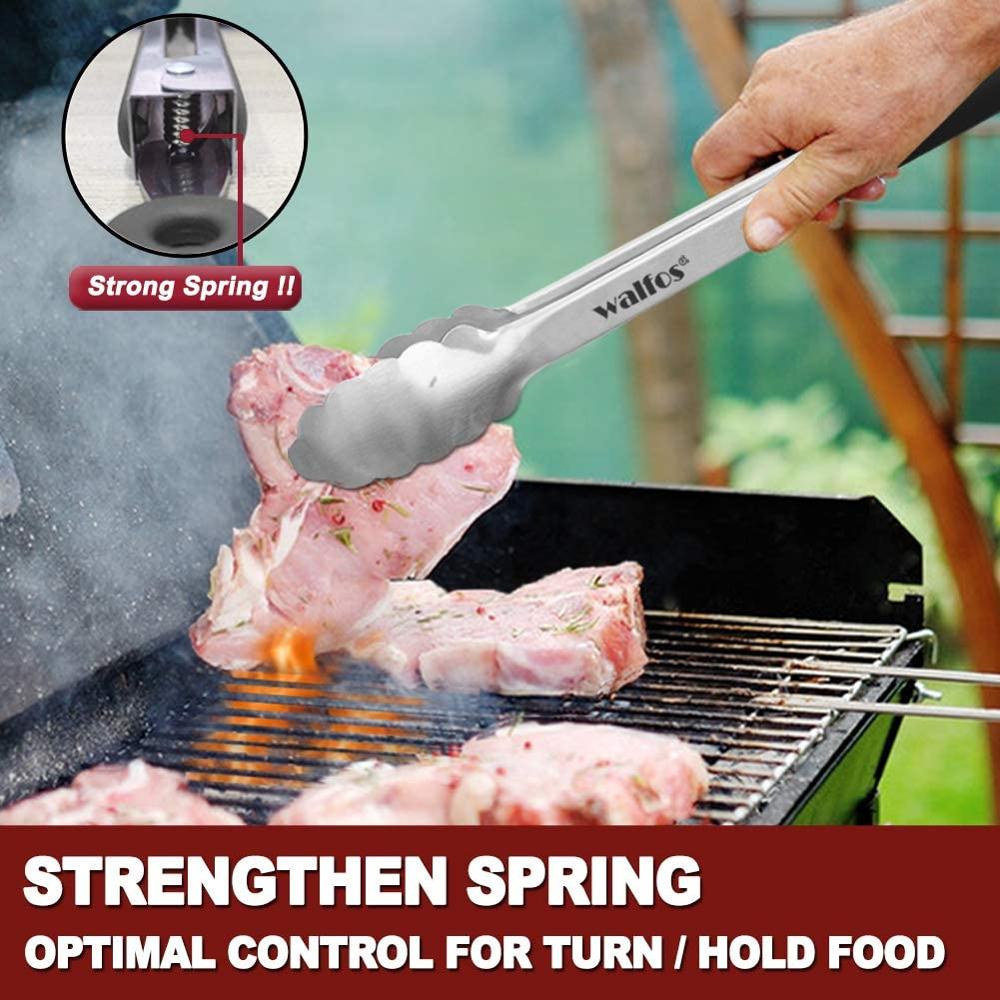 WALFOS Extra Long Stainless Steel BBQ Grilling Tong Salad Bread Serving Tong Non-Stick Kitchen Barbecue Grilling Cooking Tong