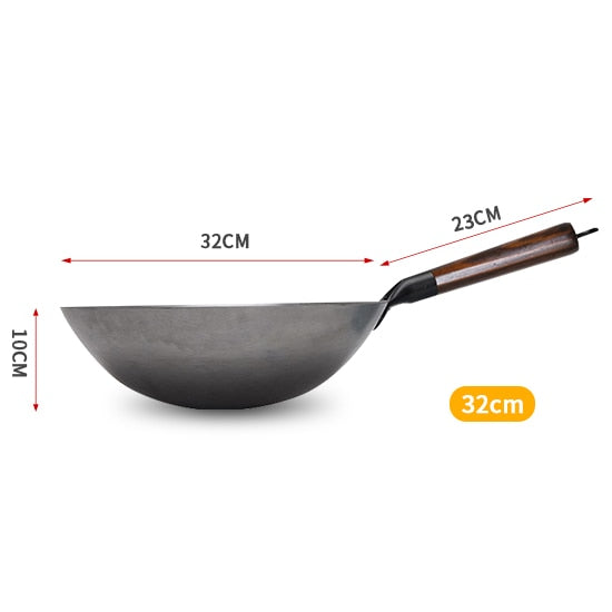 Traditional iron wok,Non-coating Woks Hand forged  For Kitchen PanWooden Handle Wok Kitchen Gas Pot Cookware