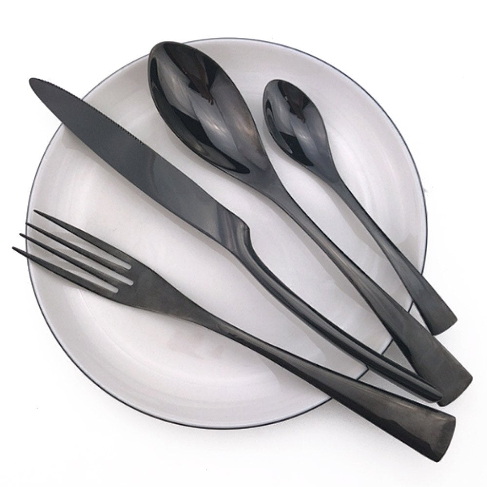 Set of 4 Luxury Shiny Mirror Champagne Knife Fork Spoon Cutlery Dinnerware Set 304 Stainless Steel Flatware Silverware Sets