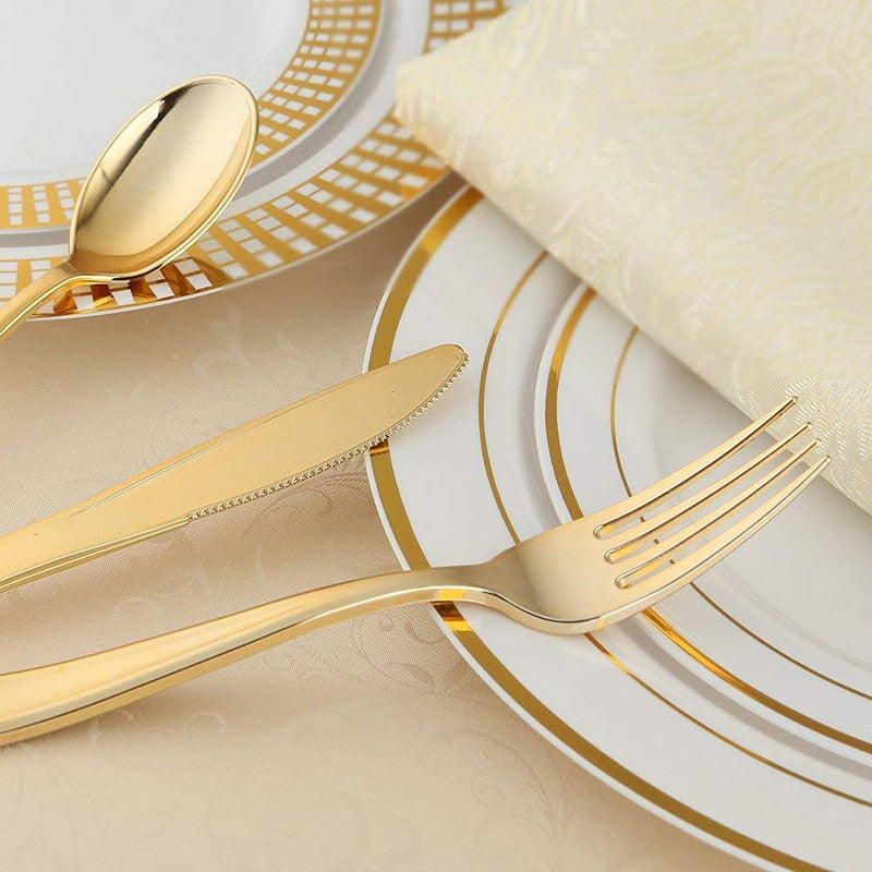 75 Pieces Gold Plastic Silverware- Disposable Flatware Set-Heavyweight Plastic Cutlery- Includes 25 Forks, 25 Spoons, 25 Knives