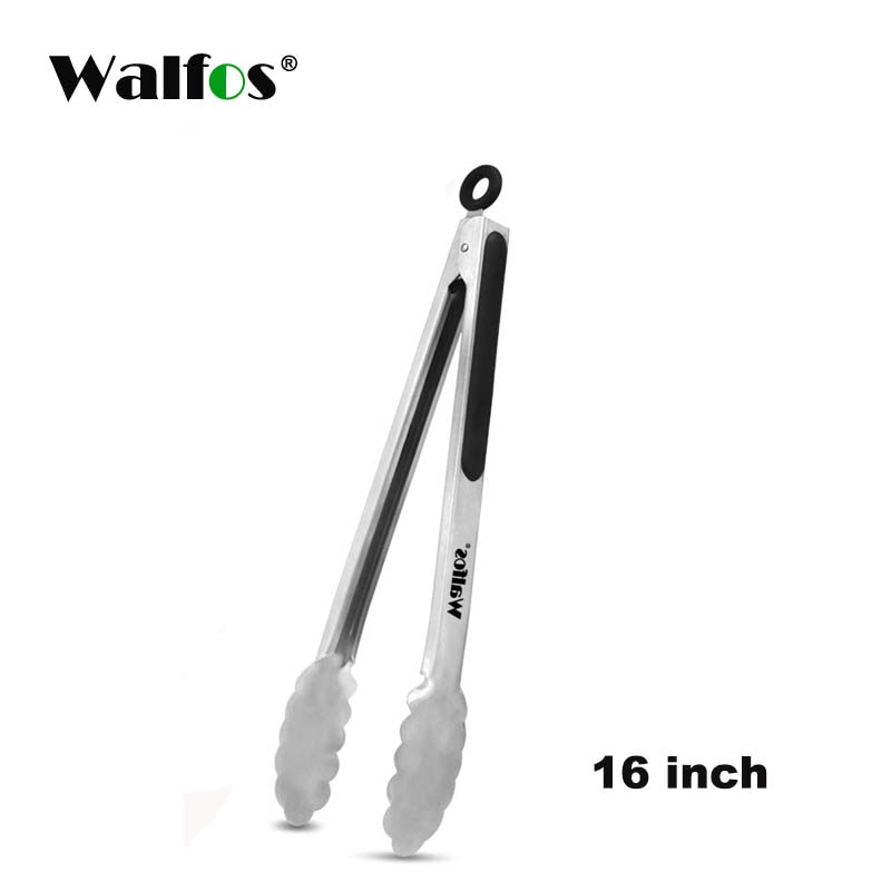 WALFOS Extra Long Stainless Steel BBQ Grilling Tong Salad Bread Serving Tong Non-Stick Kitchen Barbecue Grilling Cooking Tong