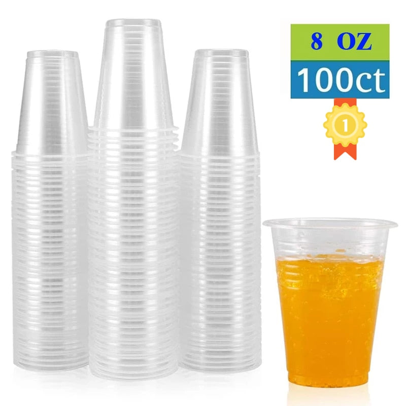 50/100 Pcs Transparent Plastic Disposable Cup Party 8 Oz Small Wine Glass Transparent Durable Drinking Cup Tea Cup Coffee Cups
