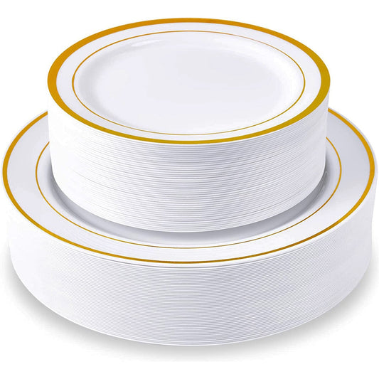 40pcs Gold Plastic Plates,Dinner Plates and Salad Plates Combo,Disposable Heavy Duty Plastic Plates for Parties Wedding