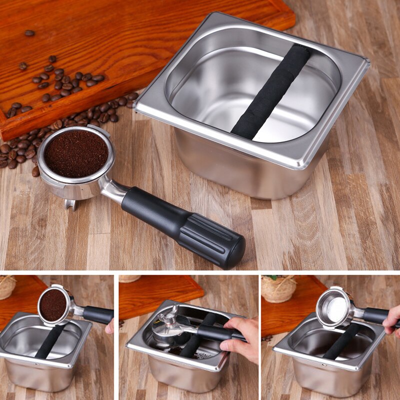 Anti Slip Coffee Grind Dump Bin Stainless Steel Coffee Knock Box Household Coffee Tools Cafe Accessories Espresso Residue Box