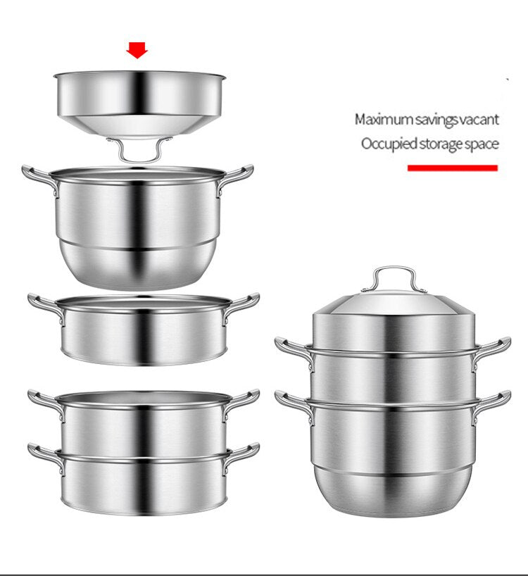 Thickened Double Boilers Bottom steam Pot for coooking 304 Steamer Stainless Steel cooker 3/2 layer rice roll pots
