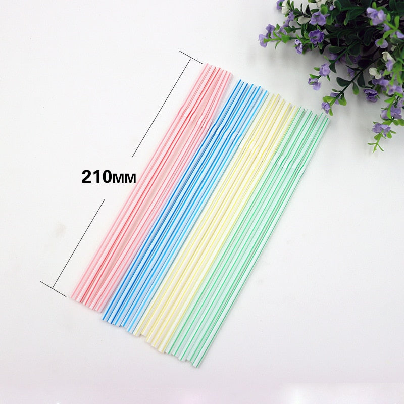 100Pcs/set Plastic Drinking Straws 21cm Long Multi-Colored Striped Disposable Straws Party Multi Colored Rainbow Straw