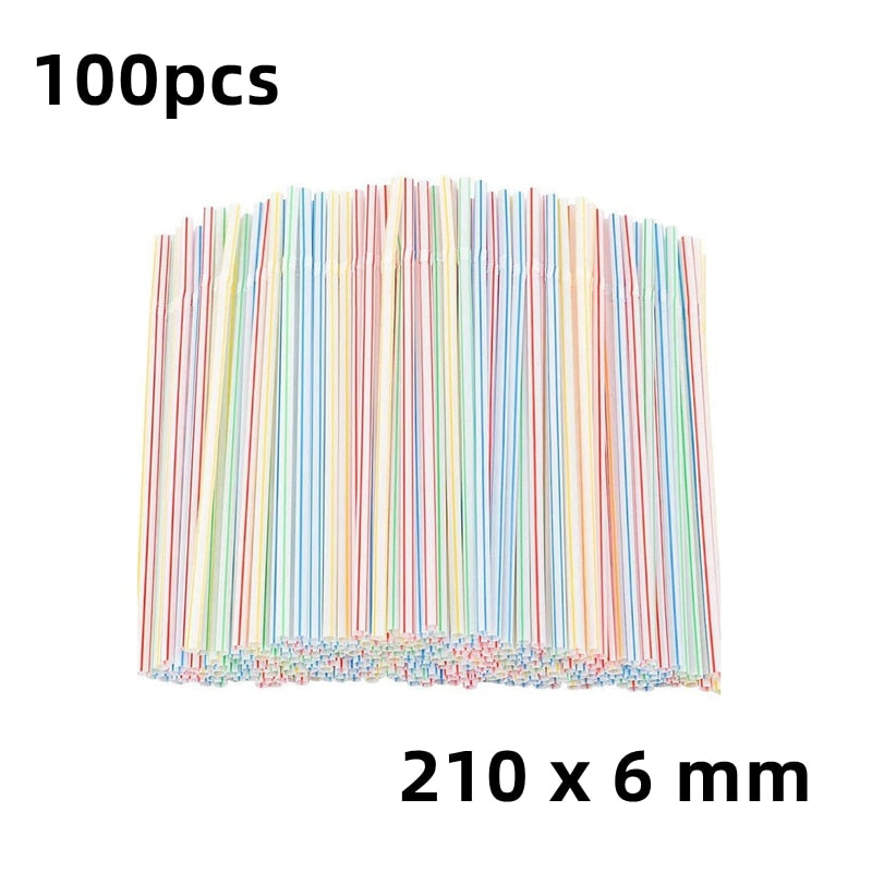 100Pcs/set Plastic Drinking Straws 21cm Long Multi-Colored Striped Disposable Straws Party Multi Colored Rainbow Straw