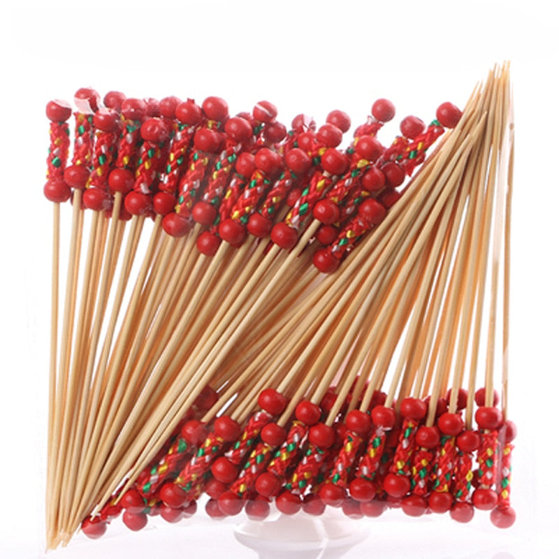 100PCS Disposable Bamboo Cocktail Sticks Food Picks Fruit Skewers Cake Handmade Sticks Wooden Toothpick Skewer Party Supplies