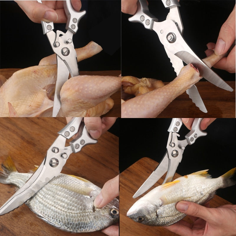 Kitchen Powerful Chicken Bone Scissors Chicken Duck Fish Cutter Shears Stainless Steel Scissors Scale Clean Cook Scissors Knife